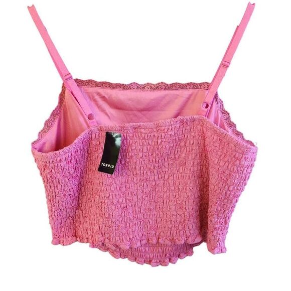 Torrid Crop Top 1X Womens Plus Lace Smocked Pink - Picture 2 of 4